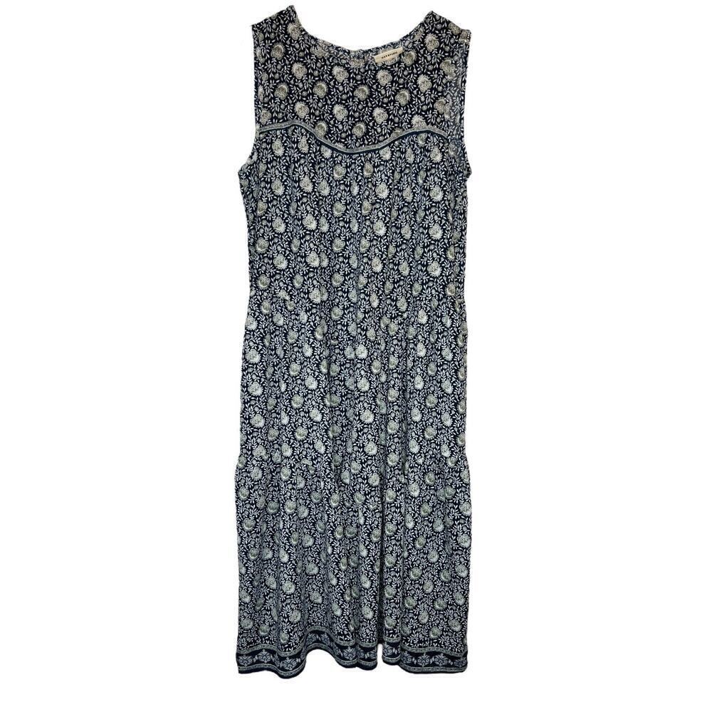 MAX STUDIO Couper Cut Sleeveless Maxi Dress Floral Print Blue Size Medium - Picture 2 of 11